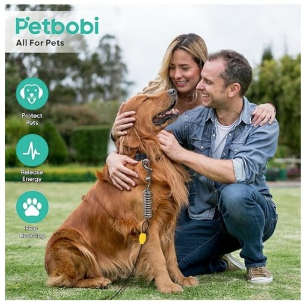 Petbobi Dog Tie-Out Cable and Stake - 50ft Heavy Duty Cable with Spring